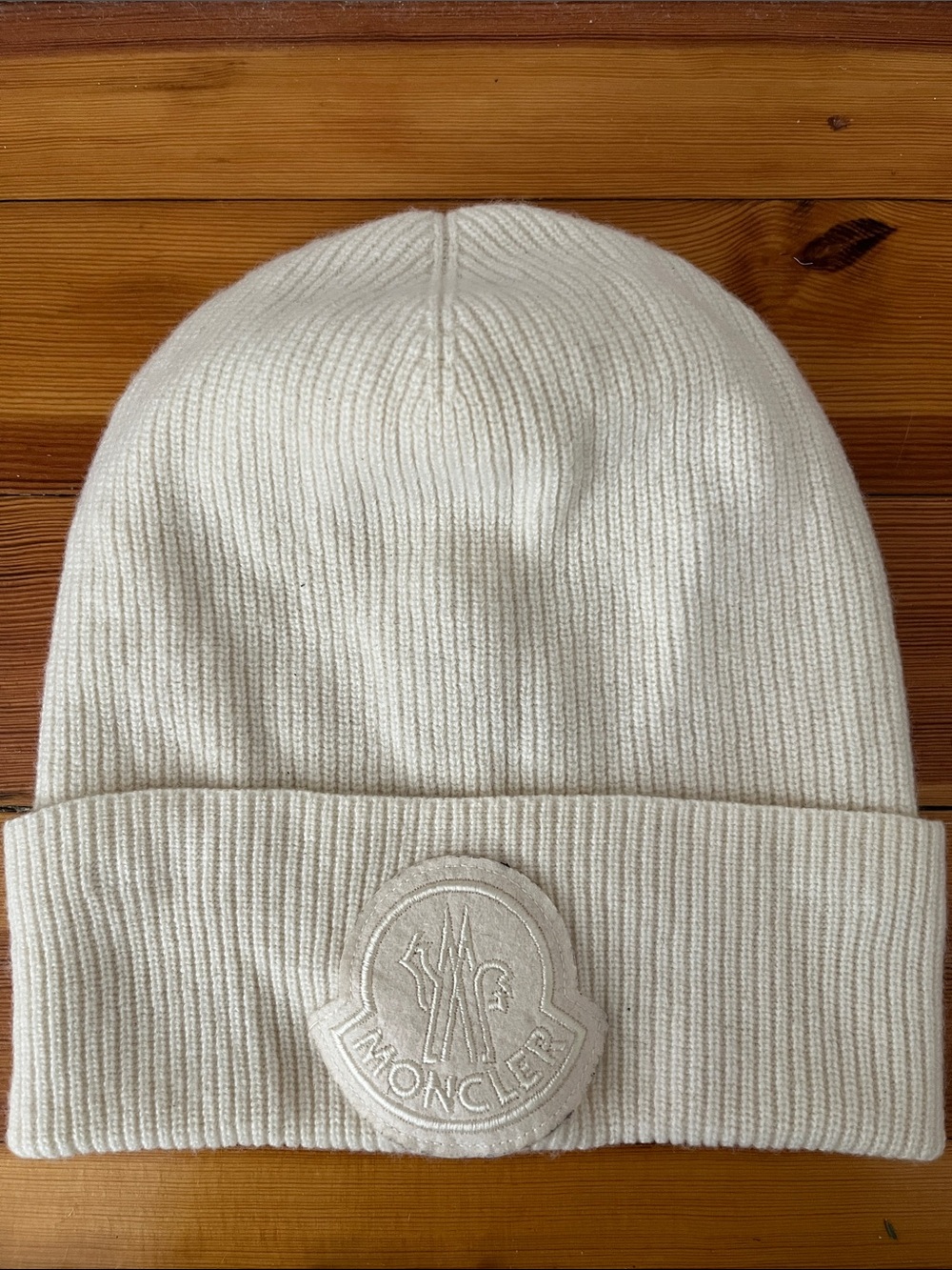 Moncler Off-White Ribbed Knit Cuff Beanie